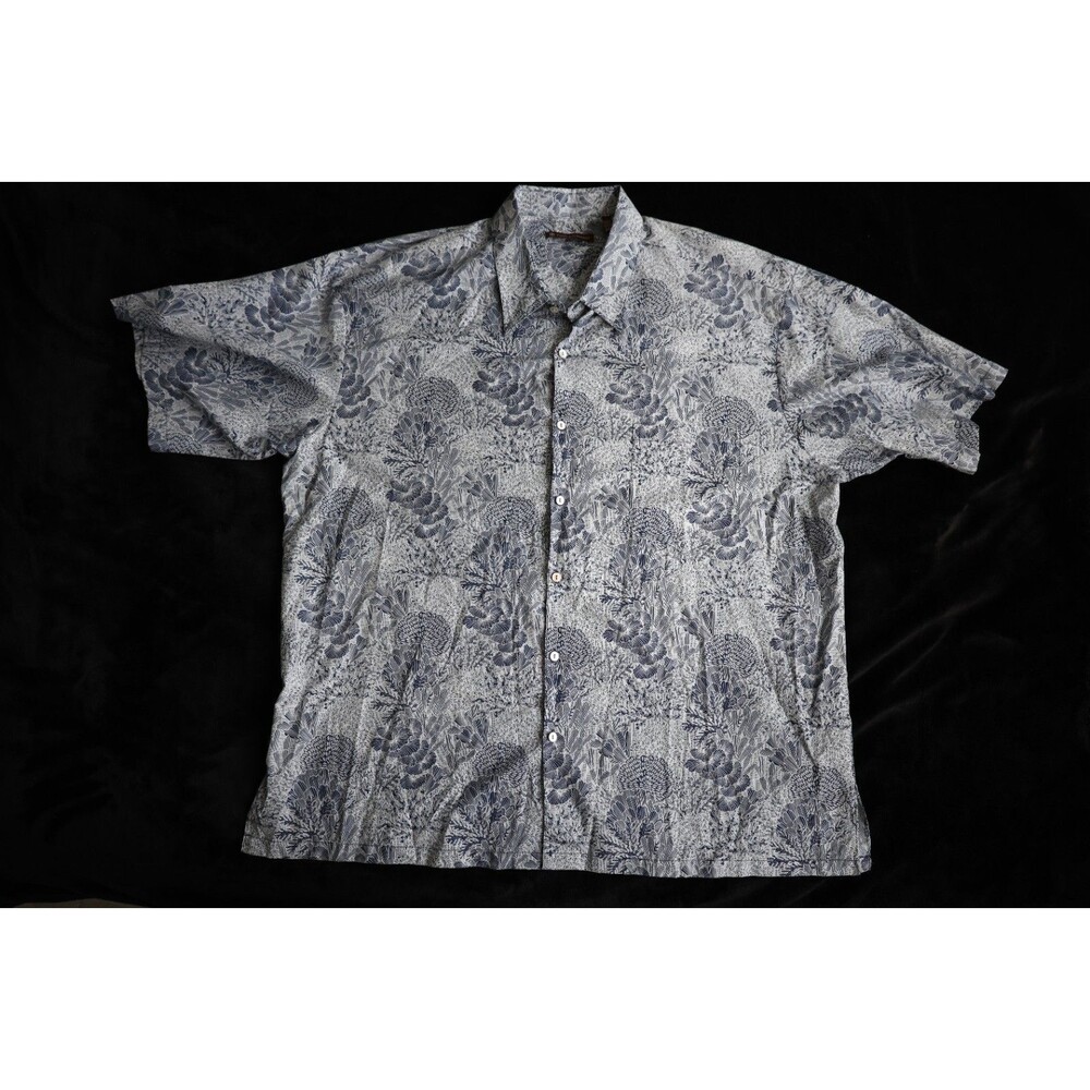 Tori Richard Mens 2XL Hawaiian Shirt Blue White Coral Reef 100% Cotton USA